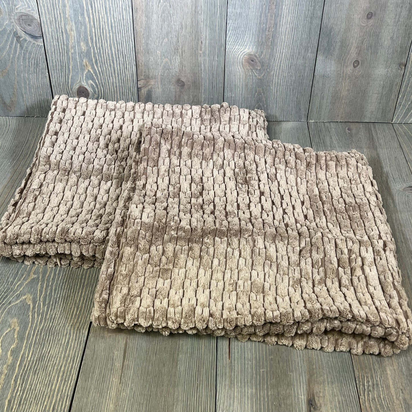 Light brown Euro farmhouse throw pillow covers in soft striped corduroy, perfect for rustic boho home decor.