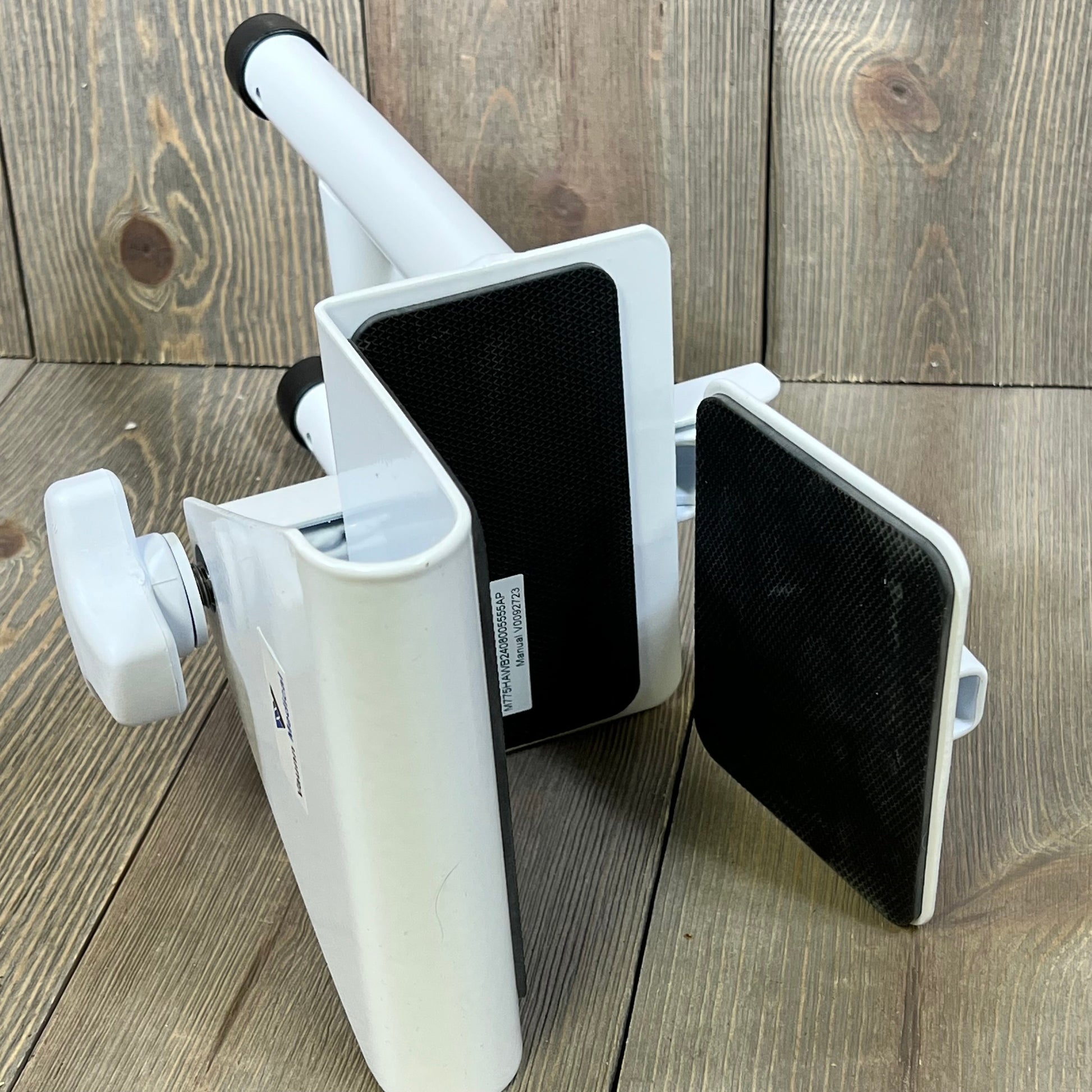 White Vaunn Medical Bathtub Handle Grab Bar with non-slip black padding, ideal for seniors' bathroom safety.