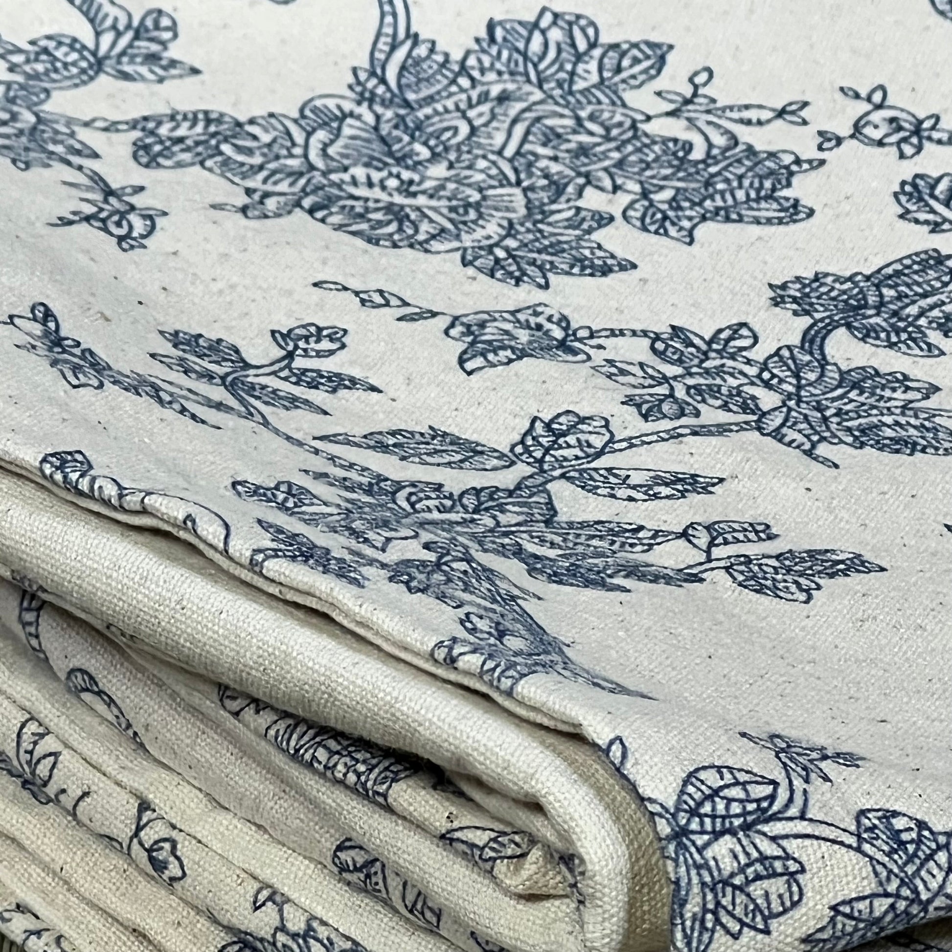 Blue floral print on 100% cotton throw pillow covers, 16x16 inch, perfect for farmhouse-style sofa decor.