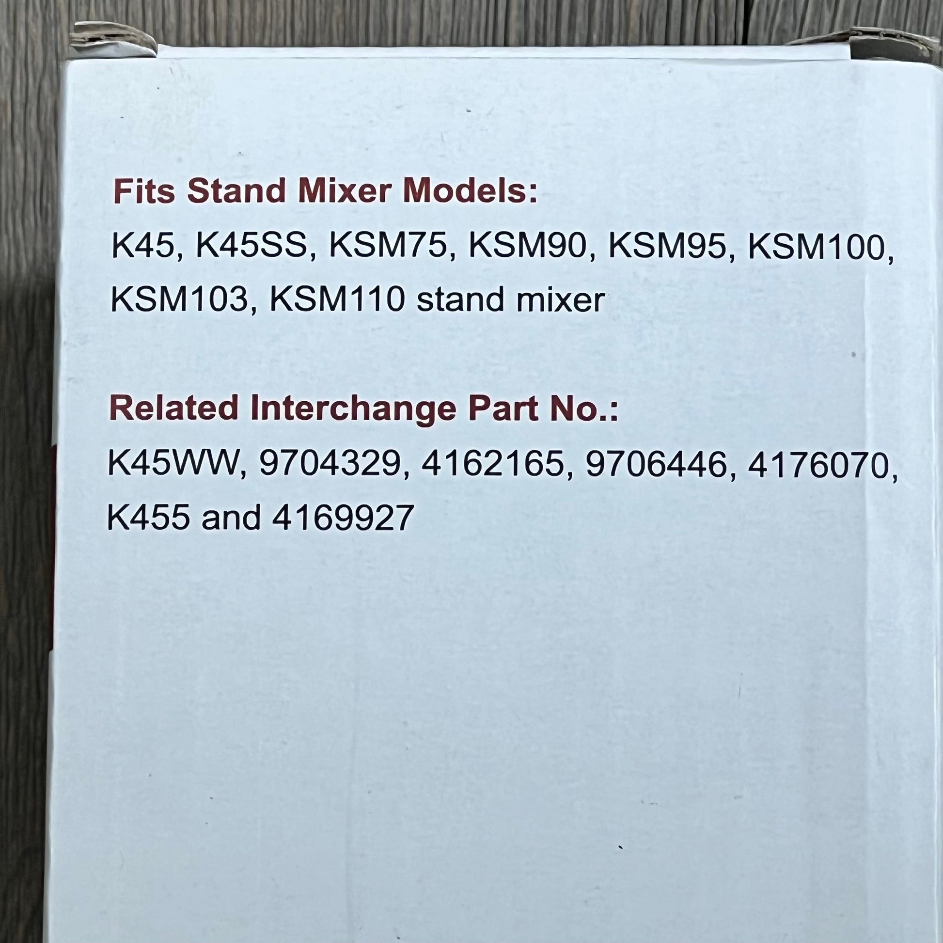 Stand mixer compatibility list for 1047357747-K45WW wire whip attachment, suitable for various KitchenAid models.