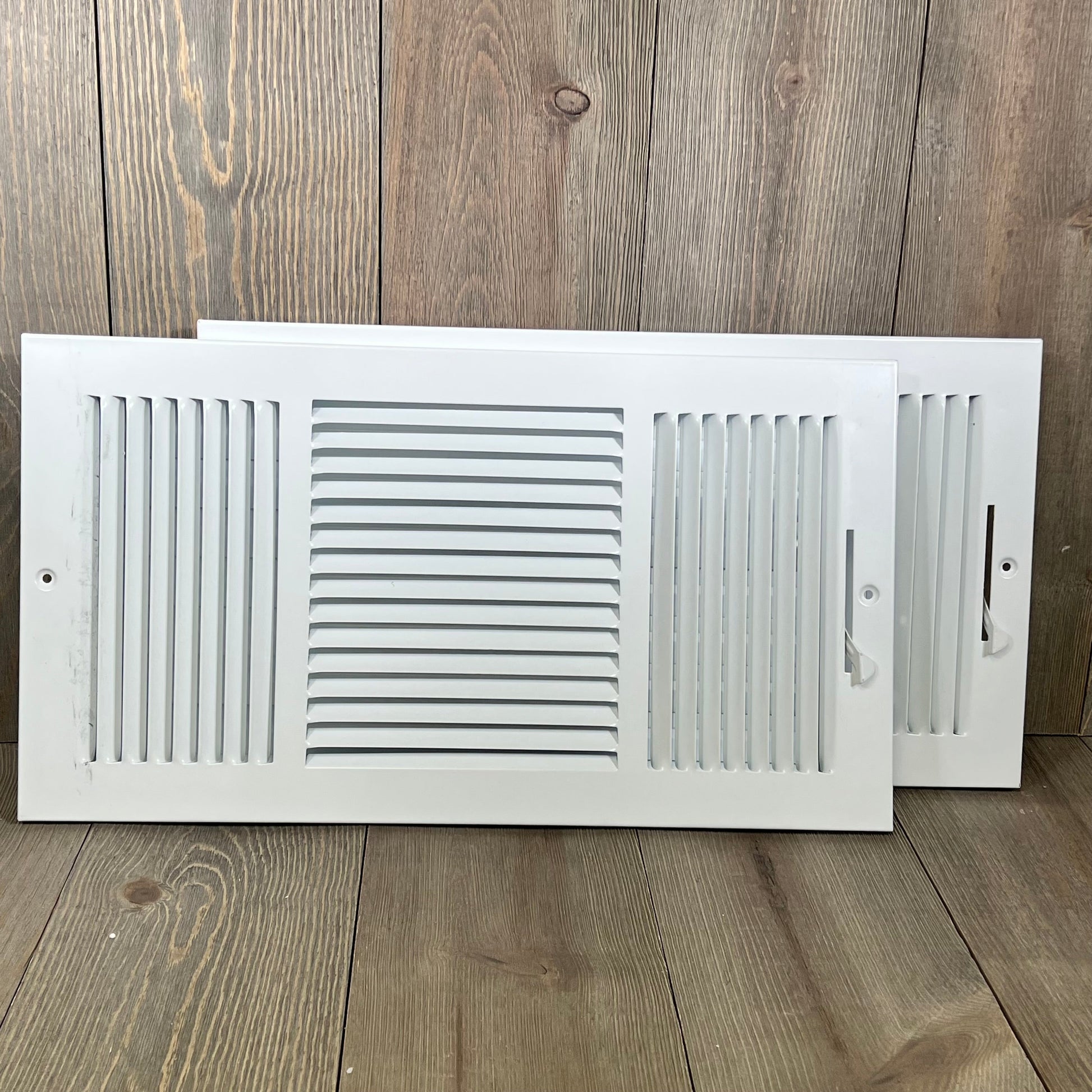 Steel air supply diffuser by Handua, fits 16x8 duct opening, 3-way white grille for sidewall and ceiling, 2-pack set.