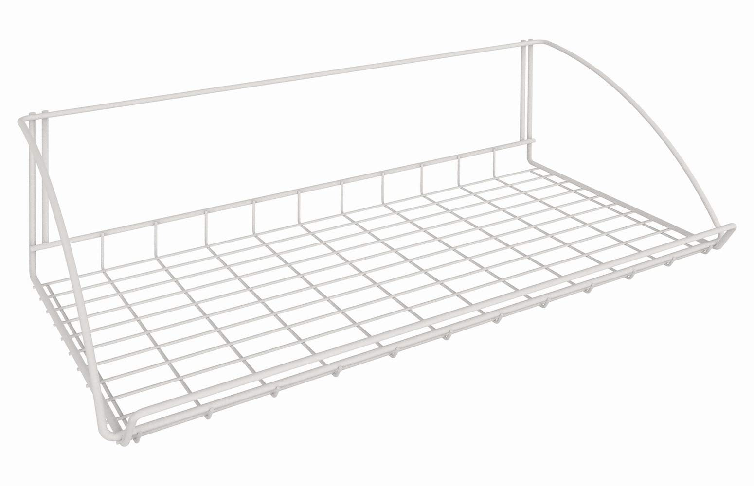 White ClosetMaid 8279 hanger shelf, 24 inches wide, ideal for laundry storage and utility organization.