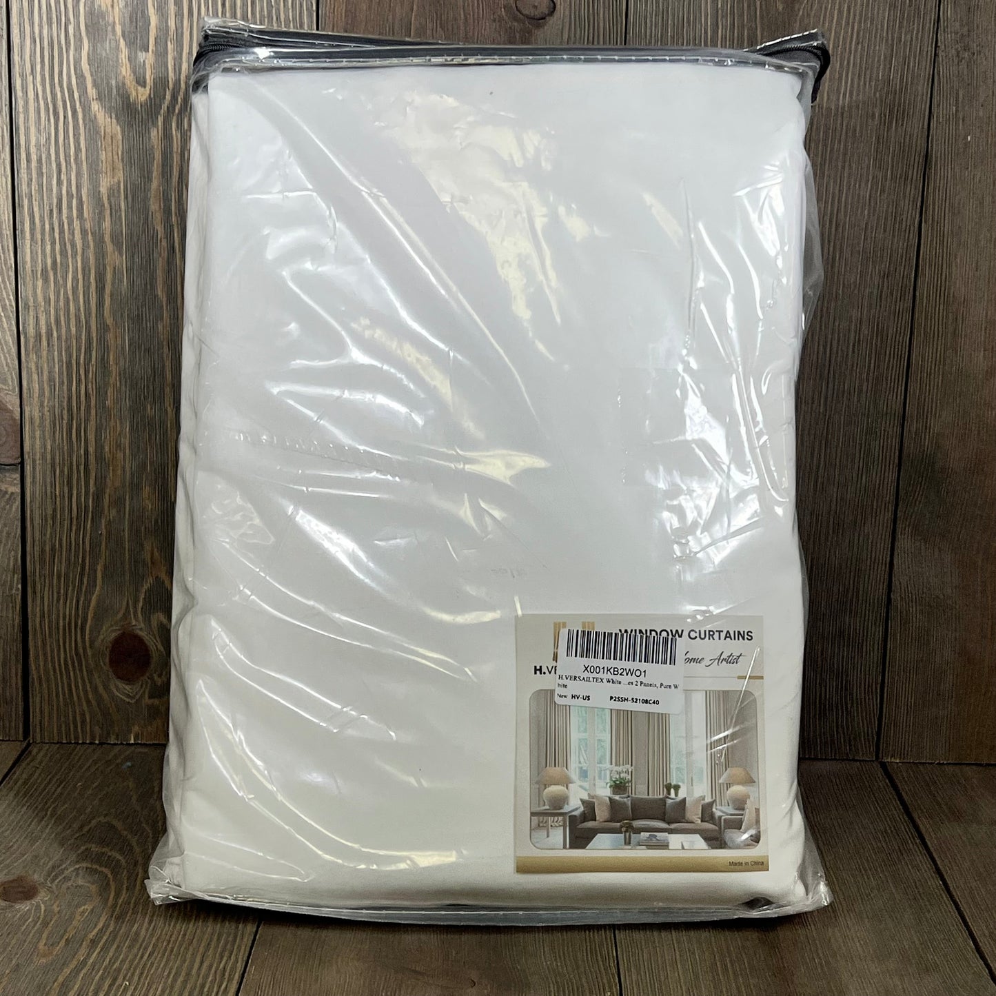 White thermal insulated curtains packaged, ideal for bedroom or living room, 108 inches long, energy-efficient window treatment.