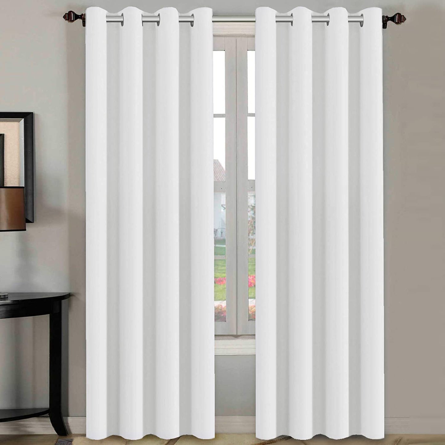 White thermal insulated curtains for bedroom, extra long 108 inches, perfect for patio glass doors, 2-panel set.