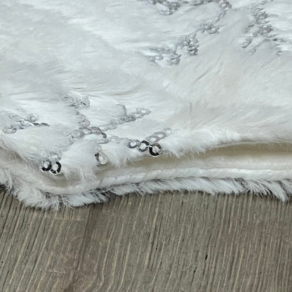 Sequined Christmas Tree Skirt Soft Plush Mat White Faux Fur 24 Inch