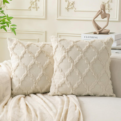 Cozoomy Beige Moroccan Decorative Pillow Covers 18x18 Inch Set of 2