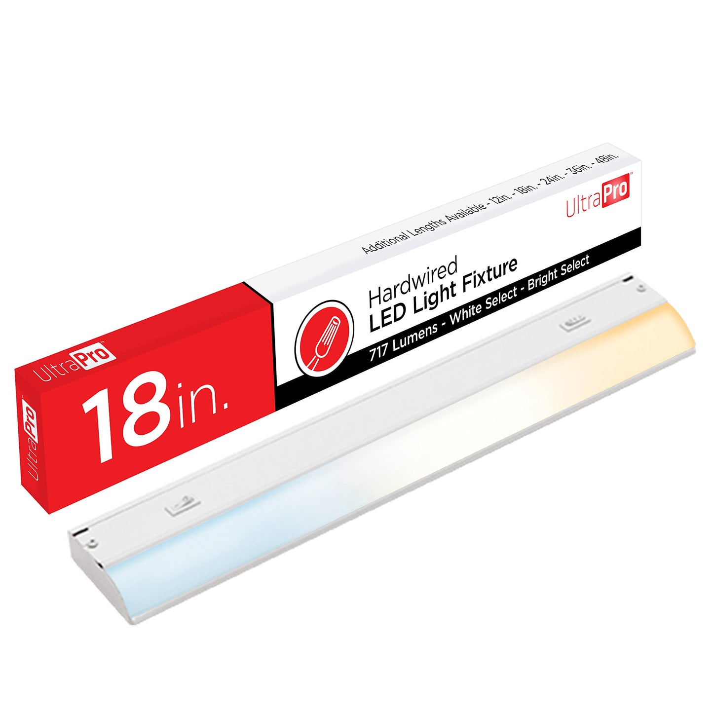 UltraPro 18 inch under cabinet light with 3 color settings, showcasing warm and cool white illumination options.