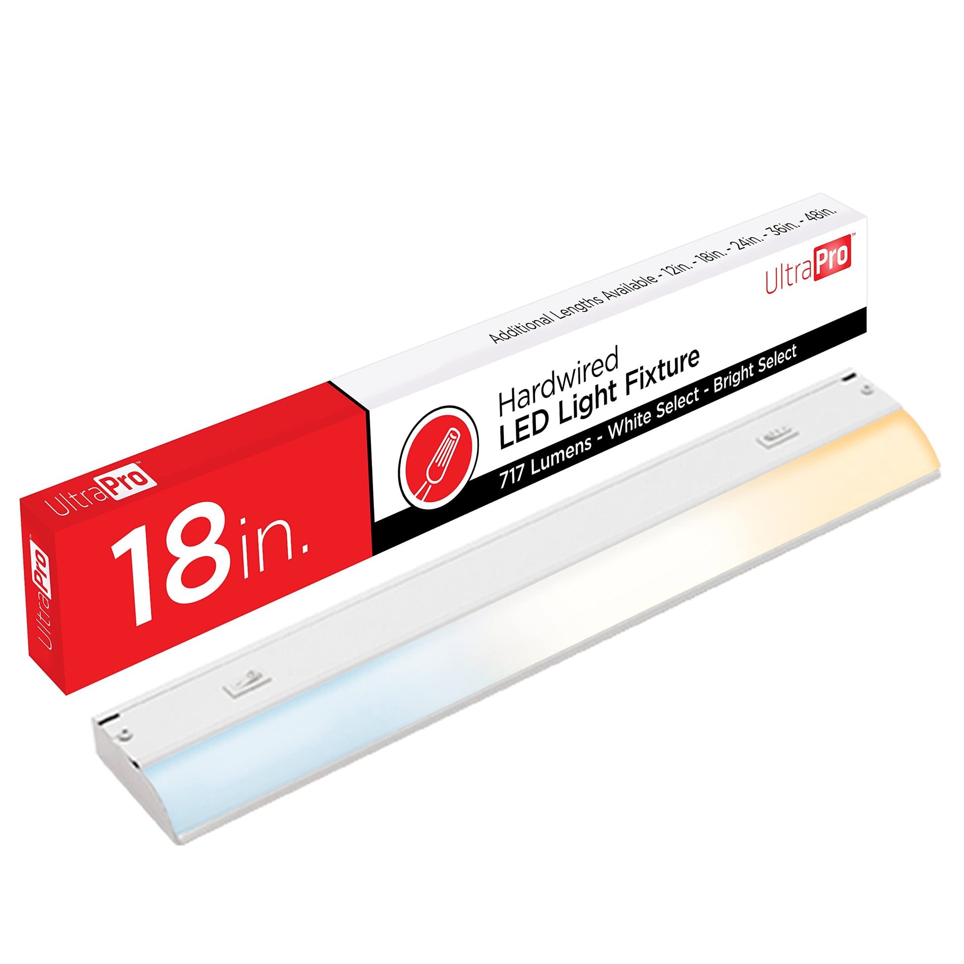 UltraPro 18 inch under cabinet light with 3 color settings, showcasing warm and cool white illumination options.