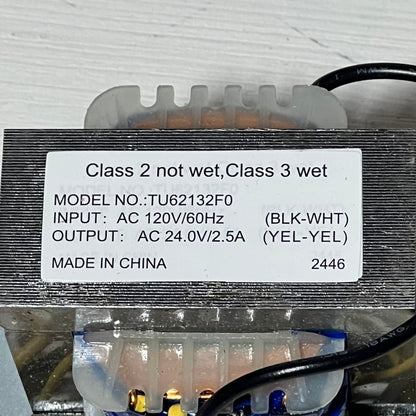 Transformer for Zodiac Jandy AquaLink RS, 120VAC/24VAC, close-up of label showing specifications and model number.