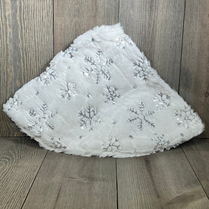 Sequined Christmas Tree Skirt Soft Plush Mat White Faux Fur 24 Inch - 1047352160