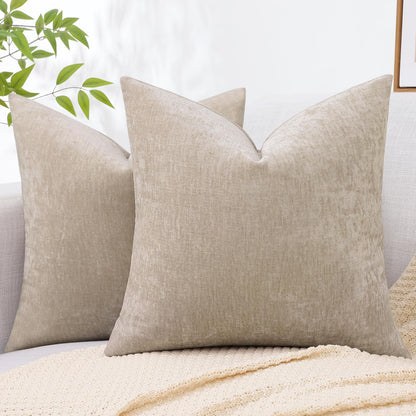decorUhome Couch Throw Pillow Covers 18x18, Soft Chenille, Bleached Sand