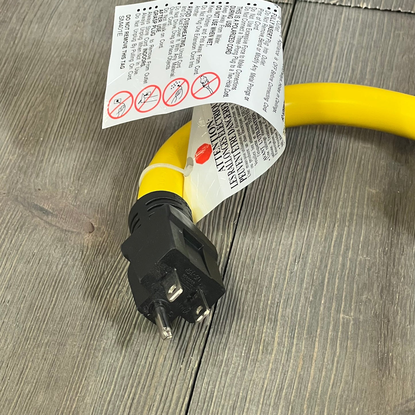 Yellow Kanayu 1 FT 5-15P to 10-30R 15Amp Dryer Adapter Cord with 3-prong black plug, ideal for 120V devices.