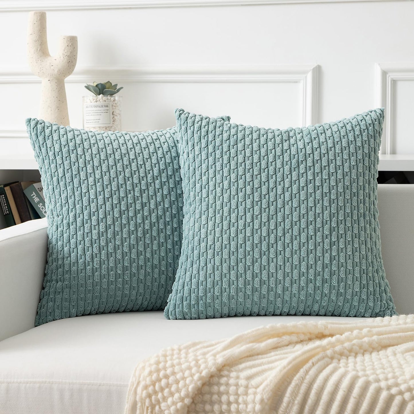 Kevin Textile Corduroy Throw Pillow Covers 20x20 Inch Dusty Green