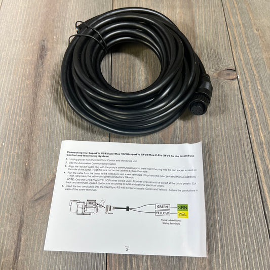 Replacement cable for 356324 Z, compatible with SuperFlo and WhisperFlo pumps, displayed with instruction sheet.