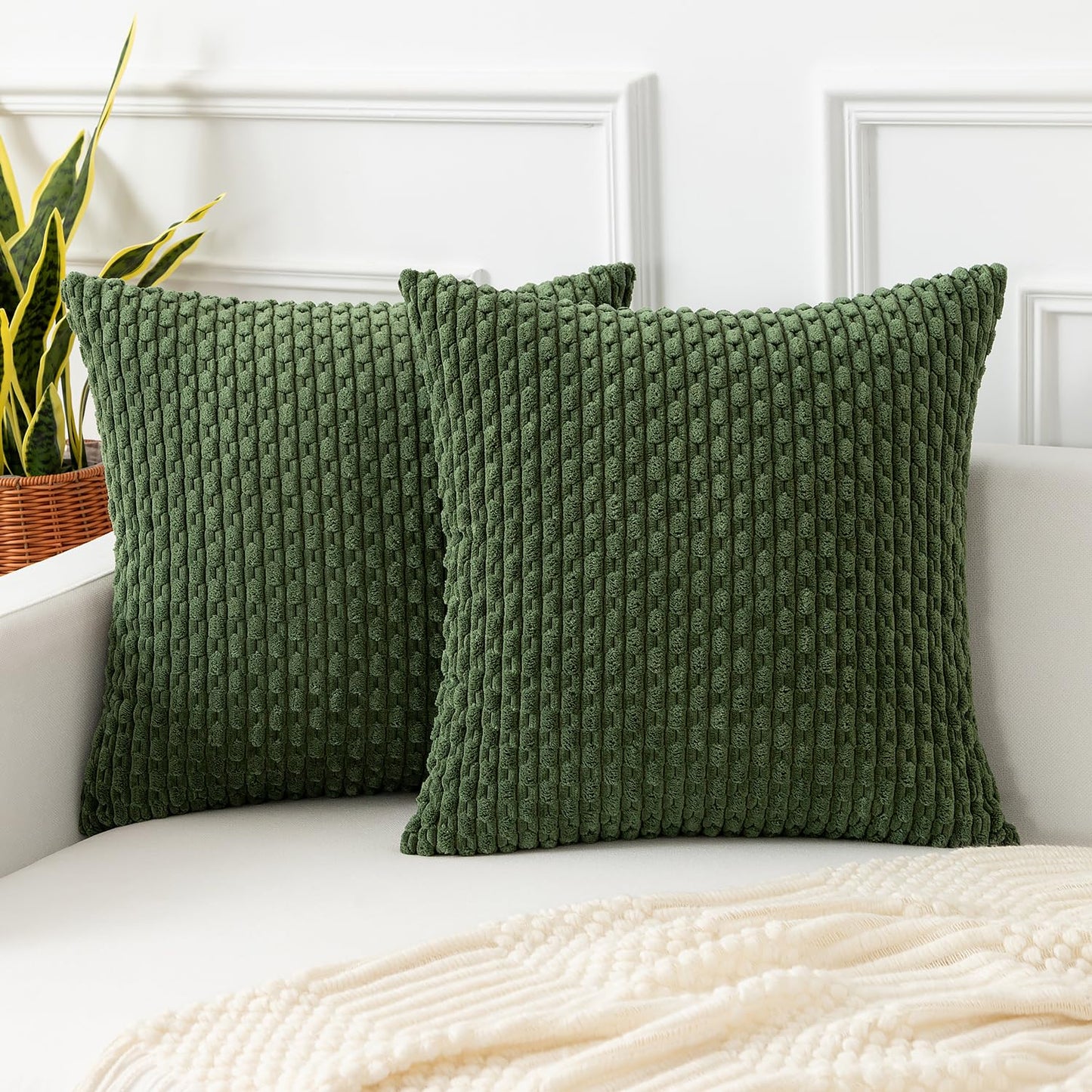 Kevin Textile Corduroy Throw Pillow Covers 26x26 Inch Moss Green