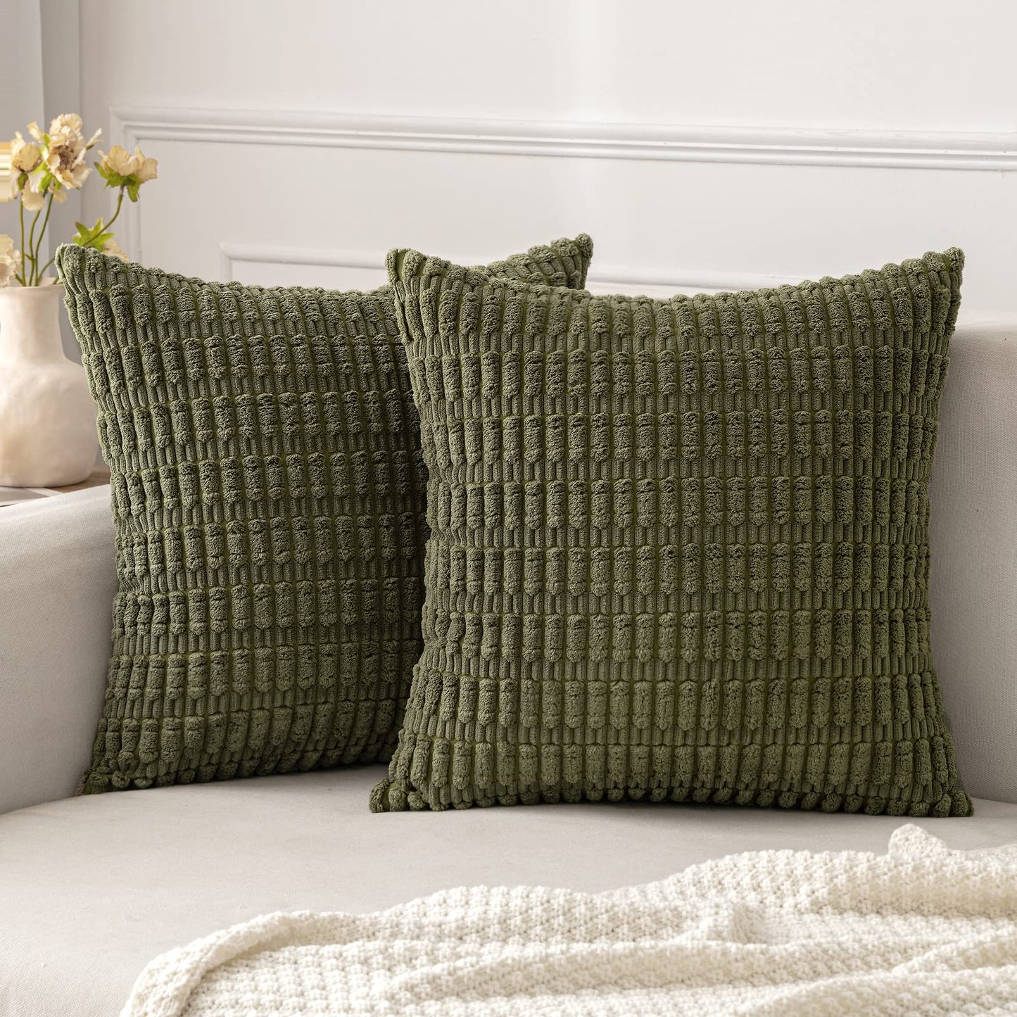 MIULEE Corduroy Decorative Throw Pillow Covers 18x18 Inch Greeen