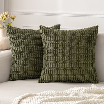 MIULEE Corduroy Decorative Throw Pillow Covers 18x18 Inch Greeen