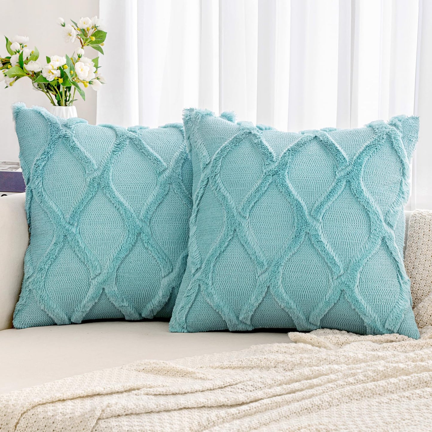 MIULEE Spring Decorative Throw Pillow Covers Sky Blue 18x18 Inch