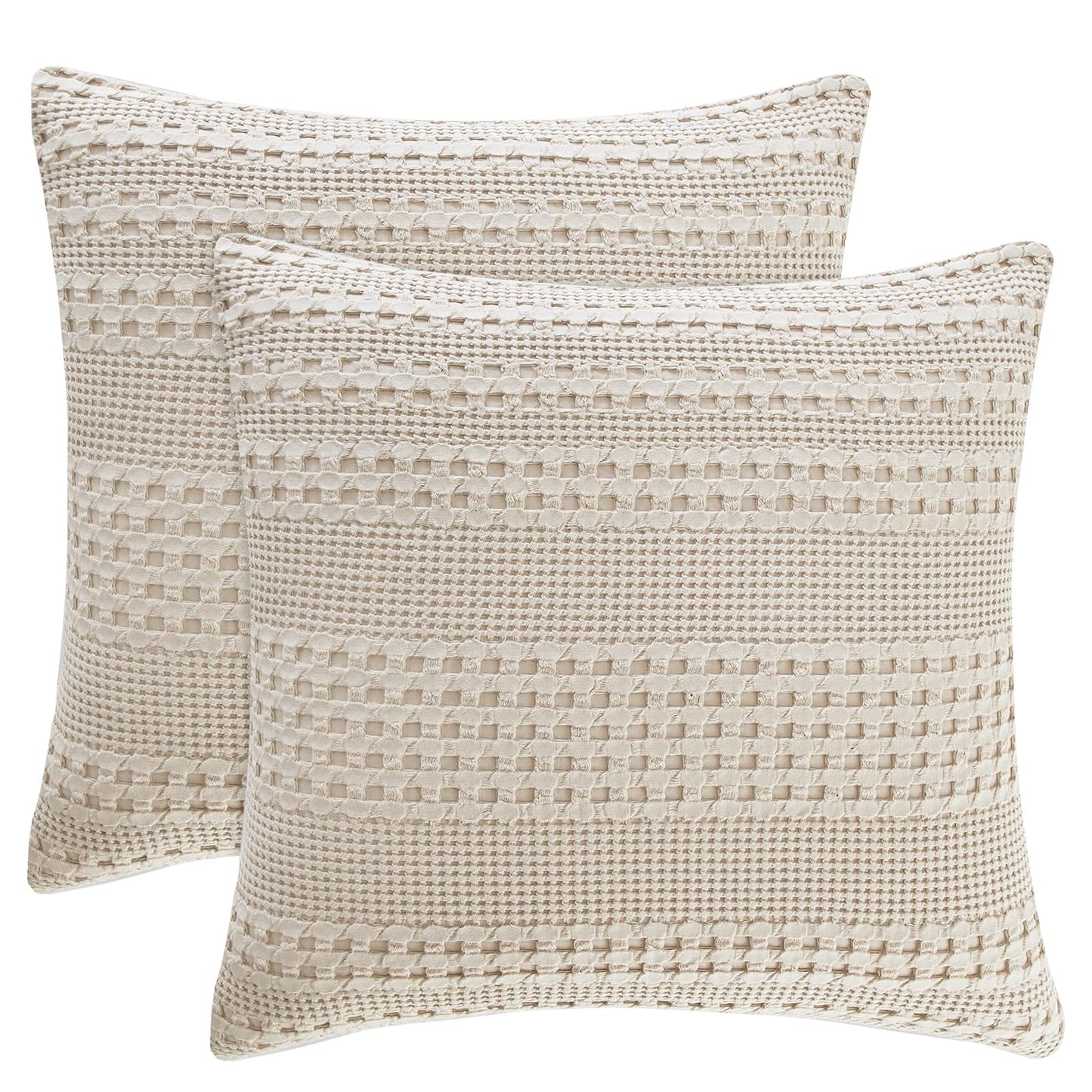 PHF 100% Cotton Waffle Weave Euro Sham Covers, 24" x 24", Oatmeal, 2 Pack
