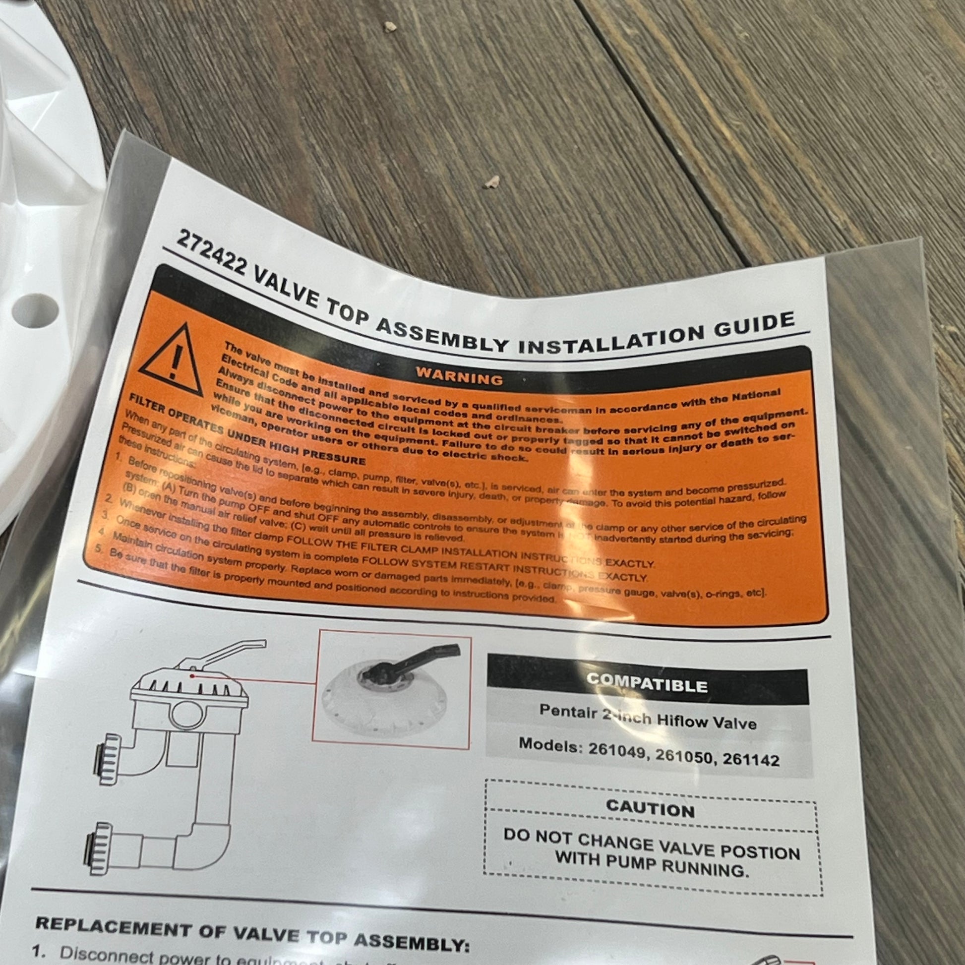 Installation guide for Deecaray Valve Top Assembly, compatible with Pentair 2-inch HiFlow valves, models 261049, 261050, 2611