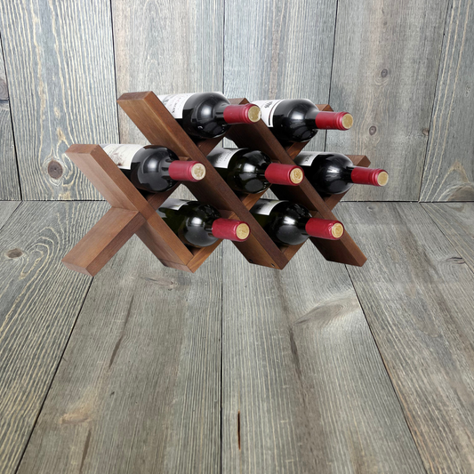 WELLAND Wood Countertop Wine Rack, Rustic Tabletop Holder, 7 Bottles