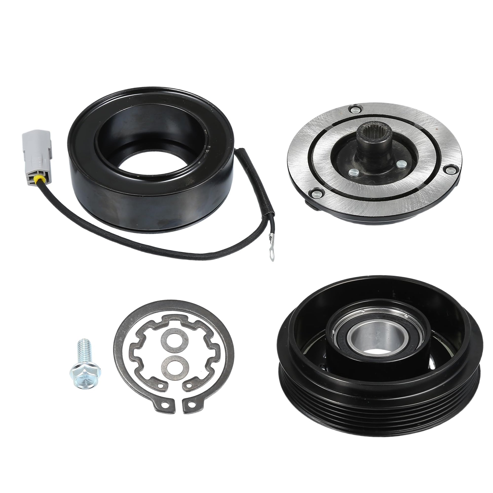 AC compressor clutch set components for Mazda 3 2010-2013, featuring coils, pulley, and repair parts.