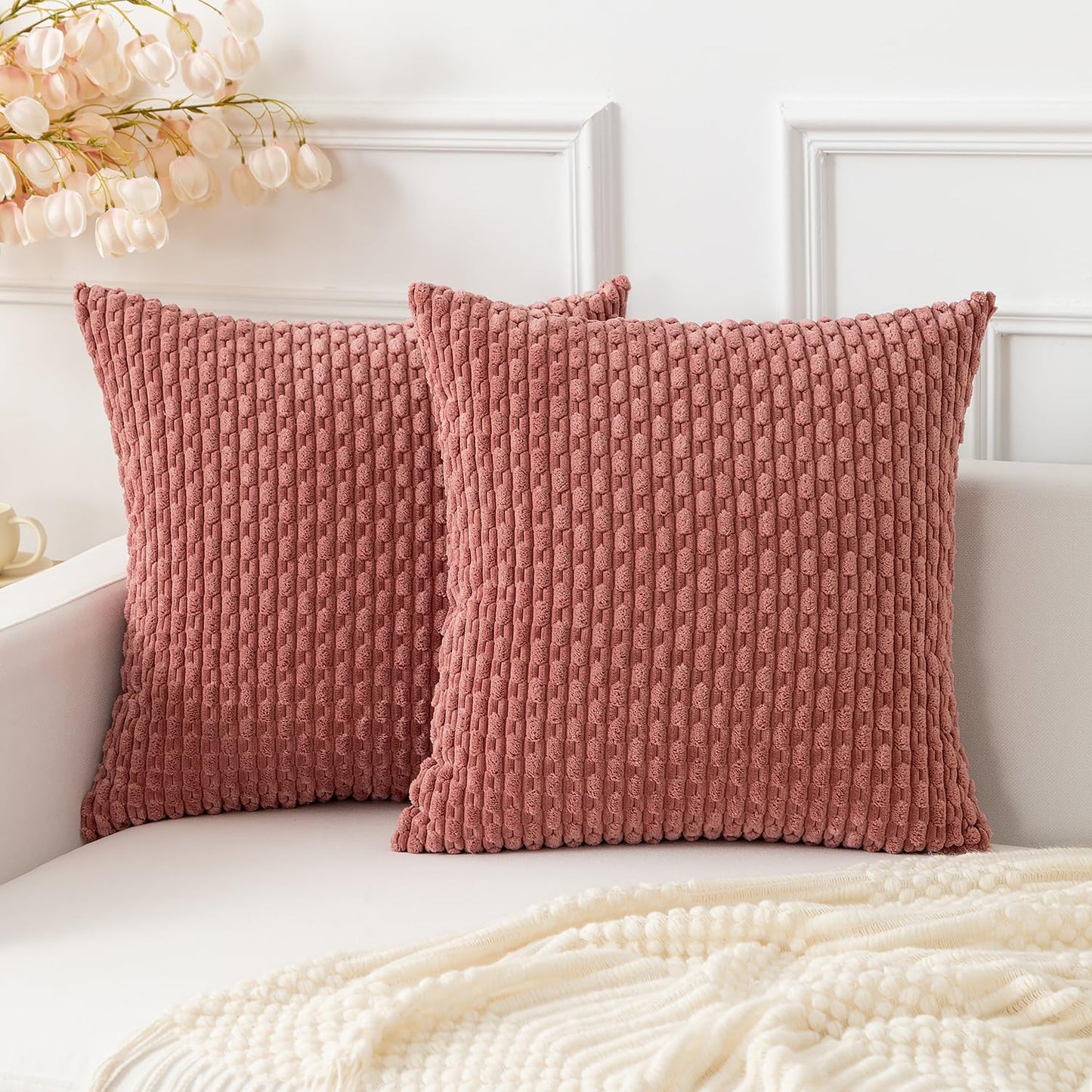 Kevin Textile Corduroy Throw Pillow Covers 20x20 Inch Blush Pink