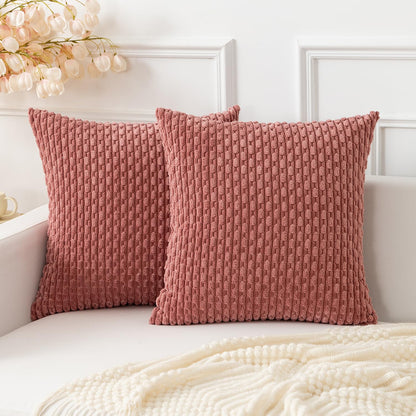 Kevin Textile Corduroy Throw Pillow Covers 20x20 Inch Blush Pink