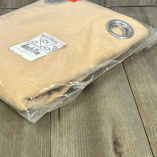 NICETOWN beige linen blend curtains in package, featuring grommet design for easy hanging, perfect for living room decor.