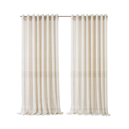 Ivory sheer grommet top curtain panel, 114x84 inches, perfect for outdoor spaces like patios and pergolas.