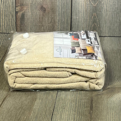 Beige chenille throw pillow covers 20"x20" set of 2 in packaging, ideal for farmhouse decor in living rooms and bedrooms.
