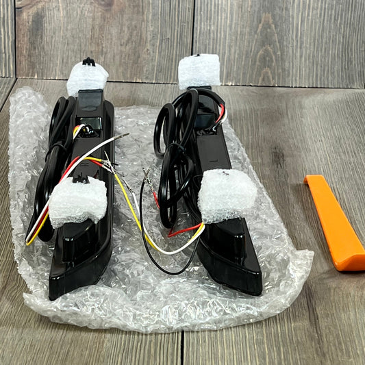 Red Lens LED Rear Reflector Bumper Fog Light Assembly for Ford Explorer, shown with installation tools and wiring.