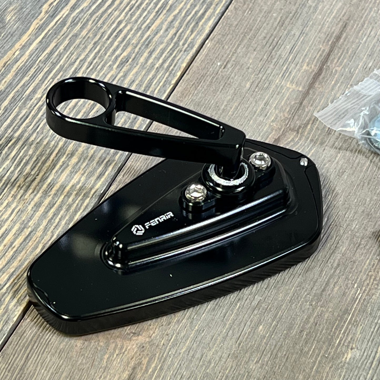 CNC aluminum black motorcycle bar end mirror with side folding design for 22MM handlebars, ideal for sport and street bikes.