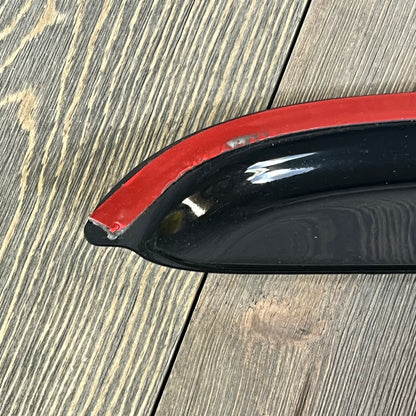 Lightronic dark smoke window visor with red trim, designed for 2005-2009 Ford Mustang Coupe, provides UV protection and durability.