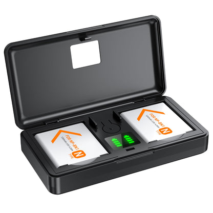 Dual NP-BN1 batteries in a sleek black charger case, perfect for Sony DSC-WX500 and more. Rechargeable and efficient.