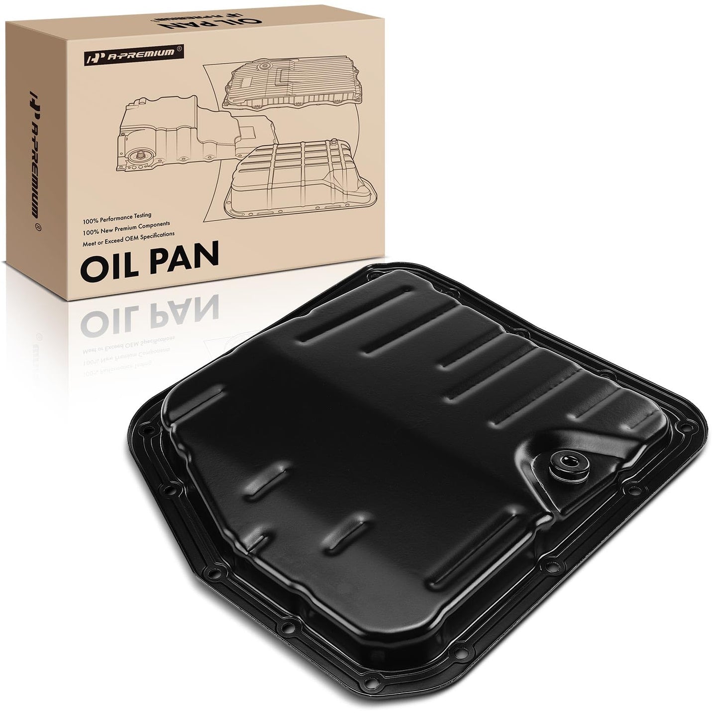 Premium transmission oil pan with drain plug, compatible with Toyota Camry, Celica, Corolla, Tercel, 15 bolt hole design.