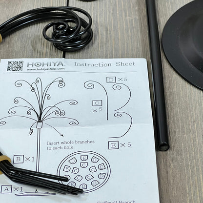 HOHIYA ornament tree display stand assembly instructions, showing wire hooks and components for hanging Christmas decorations.