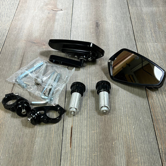CNC Aluminum Alloy Cafe Racer Black Motorcycle Bar End Mirrors with hardware for 22MM handlebars, perfect for sport bikes.