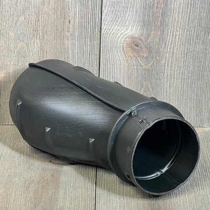 Black plastic air cleaner duct tube for 2015-2022 Dodge Challenger Hellcat SRT, part number 1047205795, on wood background.