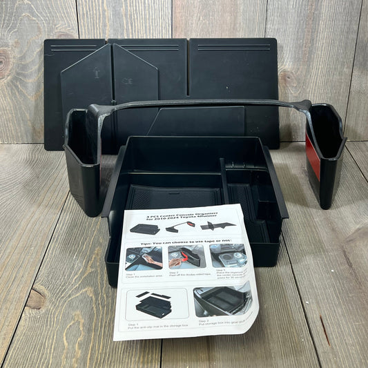 Center console organizer set for Toyota 4Runner 2010-2024, featuring glove box, gear shift tray, and armrest storage.