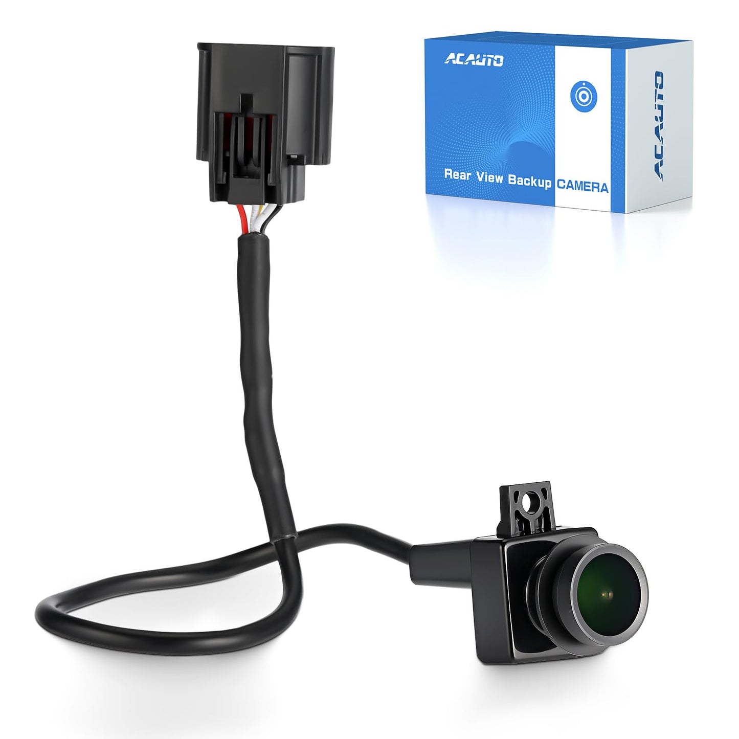 ACAUTO rear view backup camera for Dodge Ram 1500-3500, shown with wiring and packaging, OE replacement model.