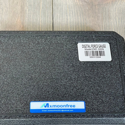 Mxmoonfree 500N Digital Force Gauge case showing model number ZMF-500N for precise mechanical physics measurements.
