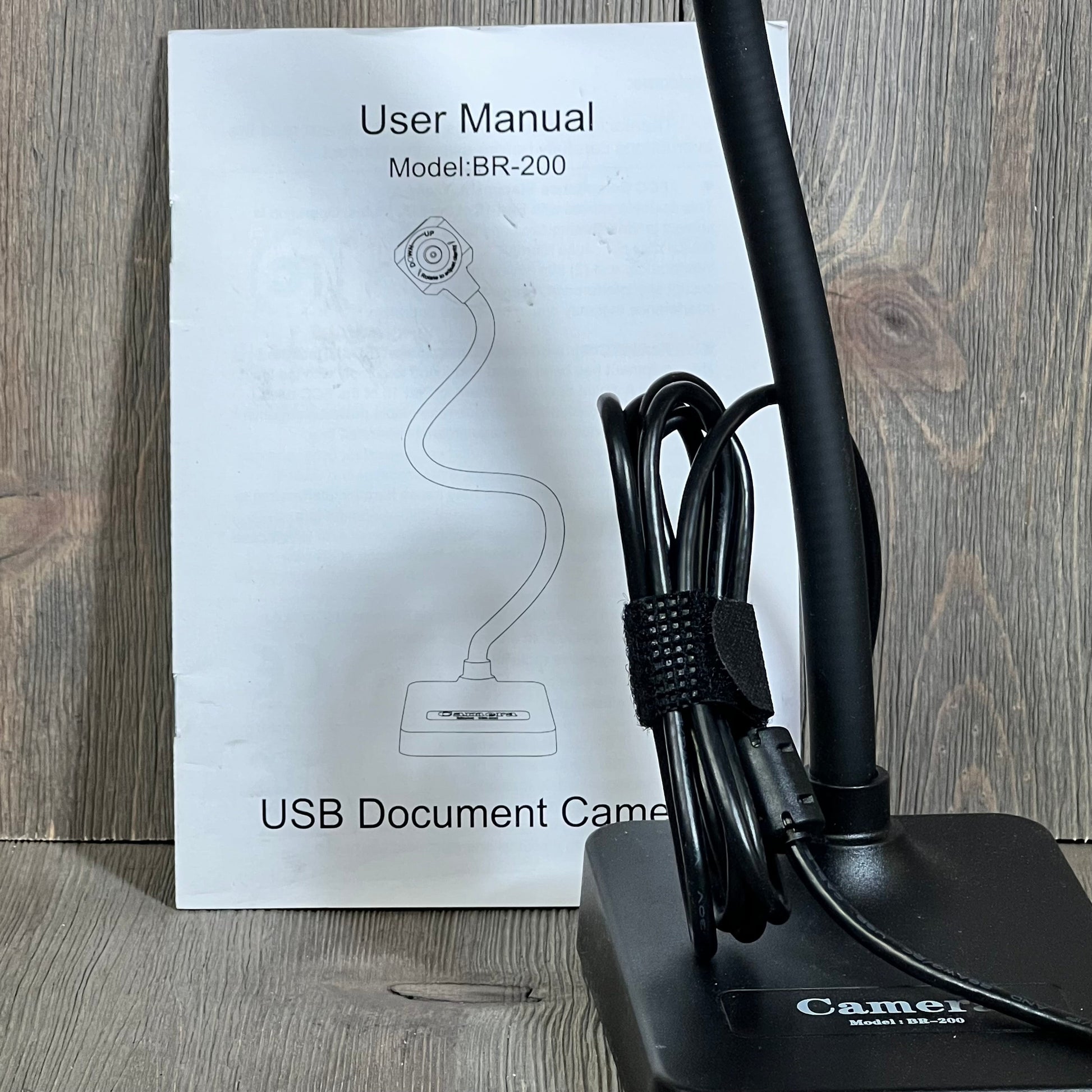 USB document camera with user manual, ideal for teachers and distance learning, compatible with Mac OS, Windows, Chromebook.