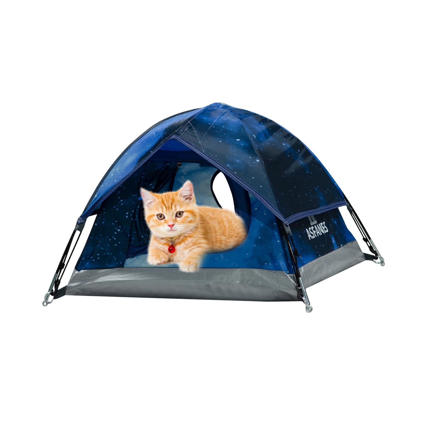 Navy blue cat tent by ASFANES, waterproof for outdoor camping, perfect cave bed for small pets, 21.6x21.6x14.9 inches.