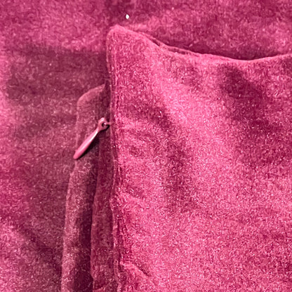 Burgundy red velvet throw pillow cover with zipper detail, showcasing plush texture and rich color for sofas or bedrooms.