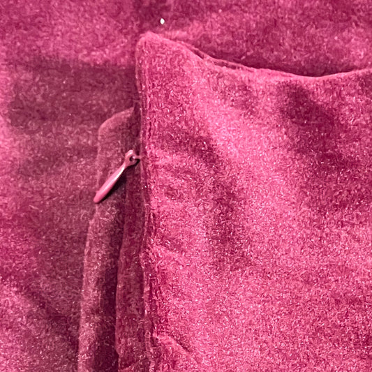 Burgundy red velvet throw pillow cover with zipper detail, showcasing plush texture and rich color for sofas or bedrooms.