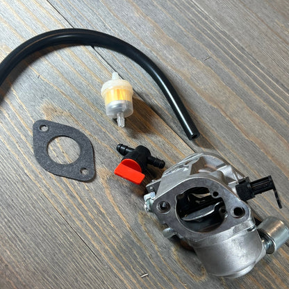 Carburetor kit for 40N777 Intek Engine Mower with gasket, hose, and filter included.