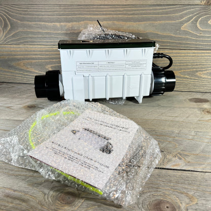 Chlorine generator replacement part for Pentair Intellichlor IC 15, shown with user guide and packaging.
