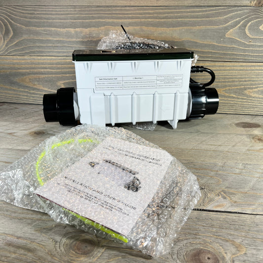 Chlorine generator replacement part for Pentair Intellichlor IC 15, shown with user guide and packaging.