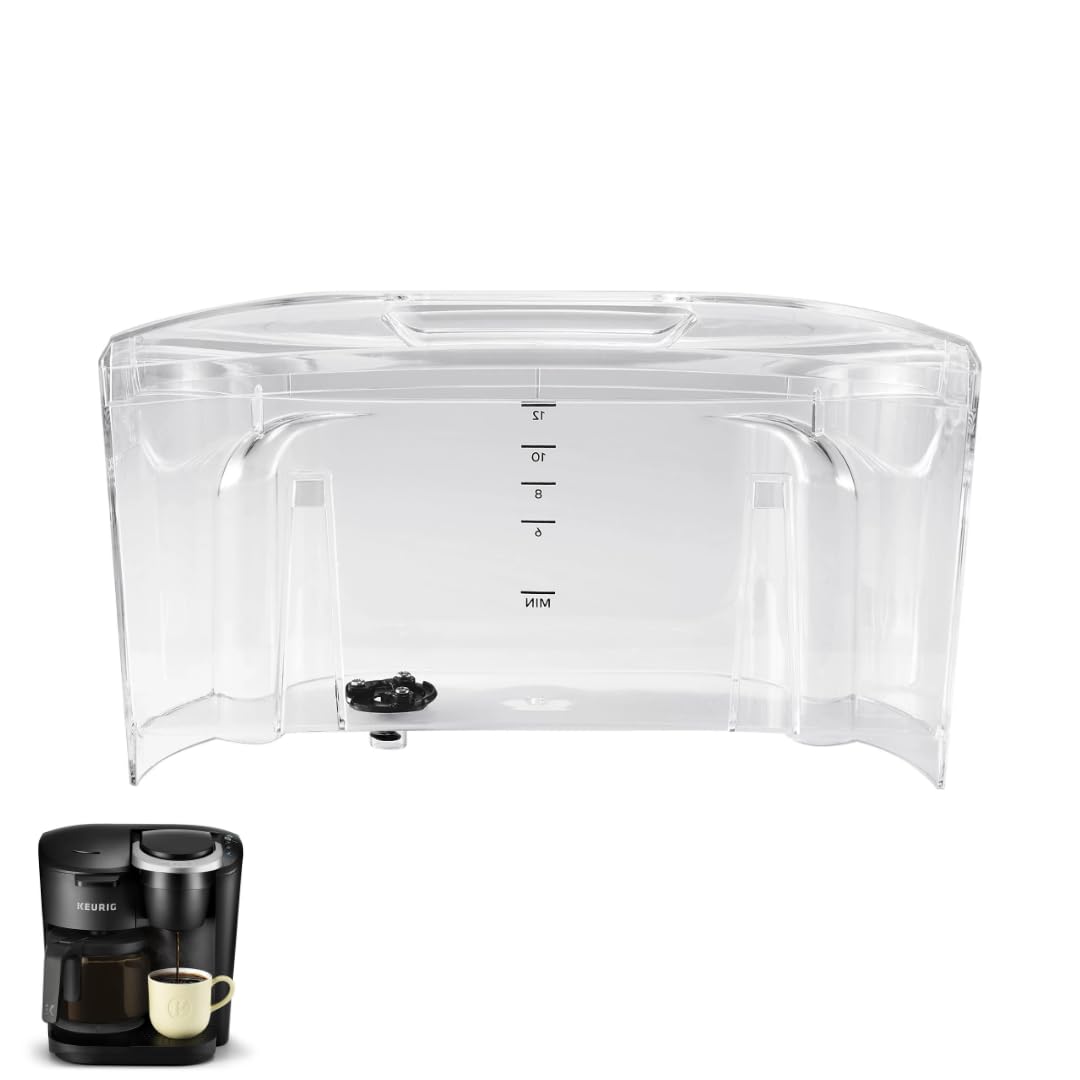 Clear replacement water reservoir for Keurig K-Duo Essentials, featuring measurement markings and durable design.